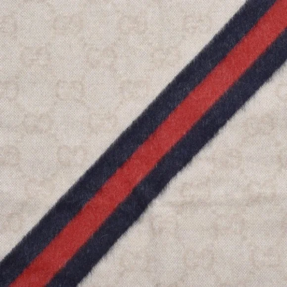 💝💝💝GUCCI AUTHENTIC NEW Wool  Monogram Web Scarf, beige/blue/red💝💝💝 - Picture 13 of 15